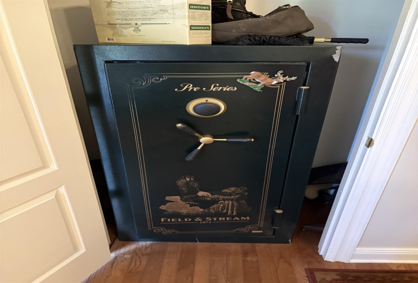 Safe included. Located in downstairs bedroom/office closet.