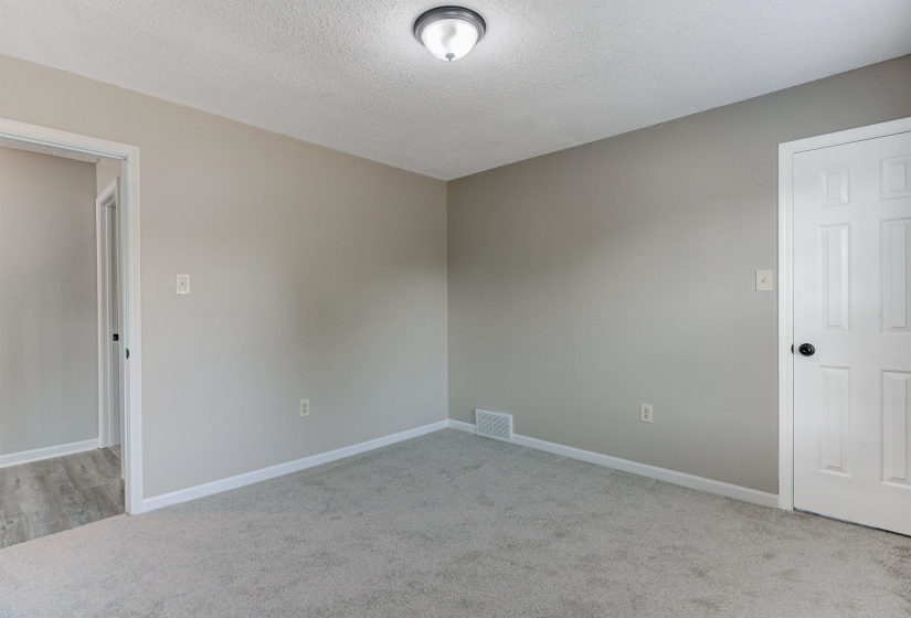 Unfurnished room featuring light colored carpet and a textured ceiling