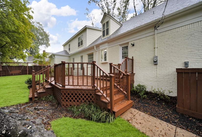 Wooden deck featuring a fenced backyard