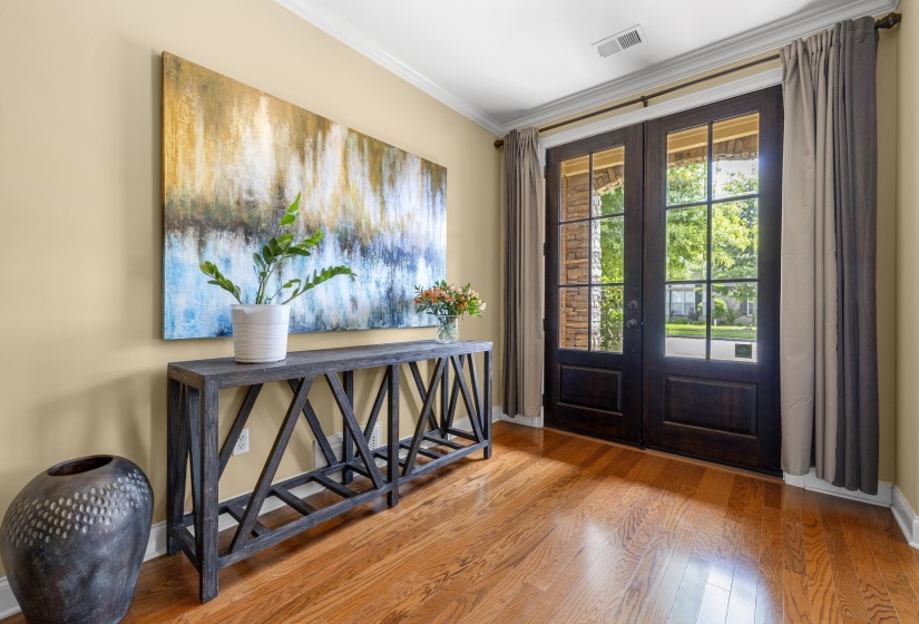 Rich hardwood flooring with a polished finish