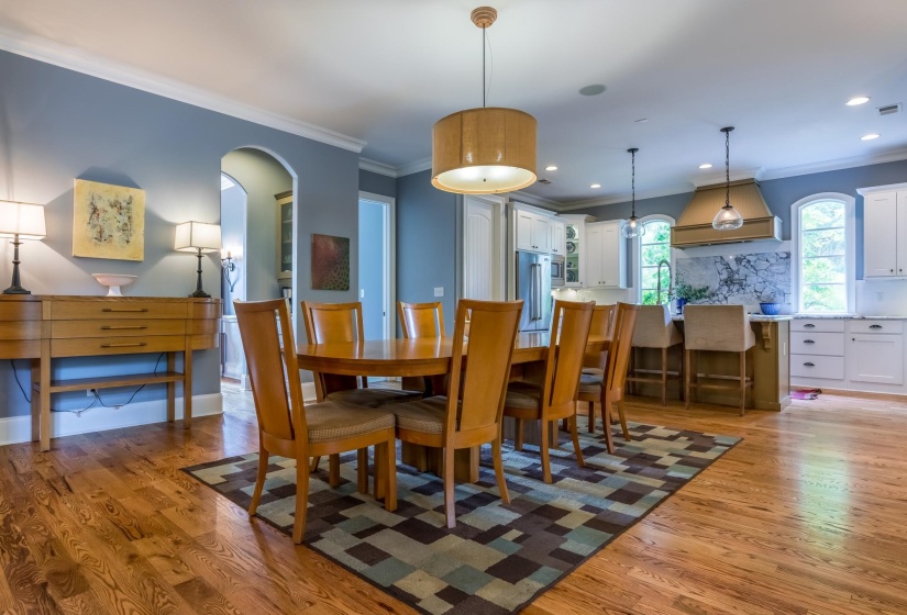 Open to kitchen and hearth room