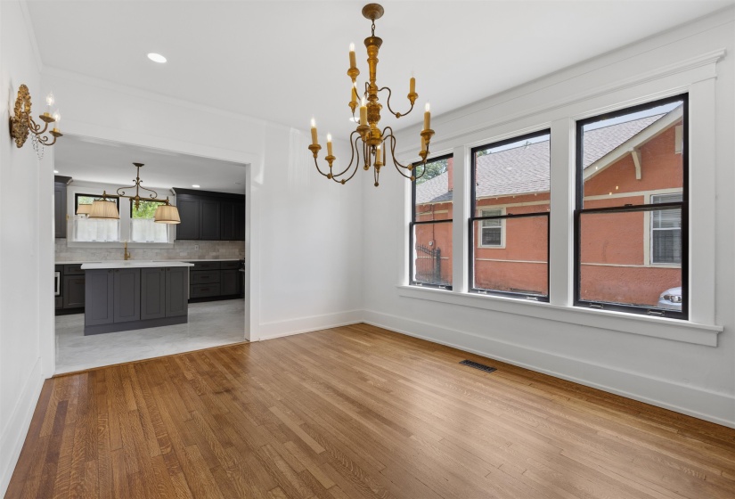 Hardwood flooring throughout the main living area