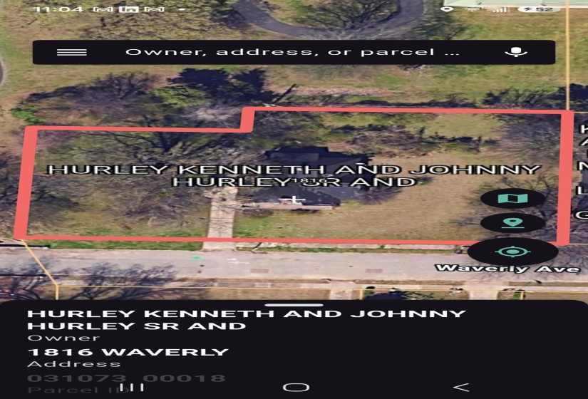 Property Information Overlay. Displaying property boundaries, owner details, and address information for the specific parcel