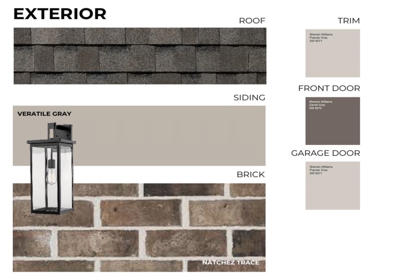Exterior Finish Specification. Detailing material and color selections for the property's exterior elements