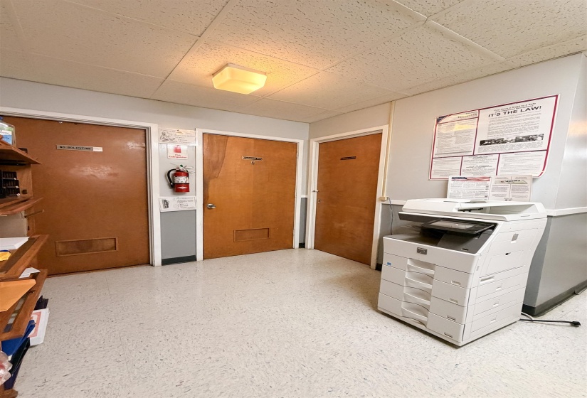 Office area with a drop ceiling