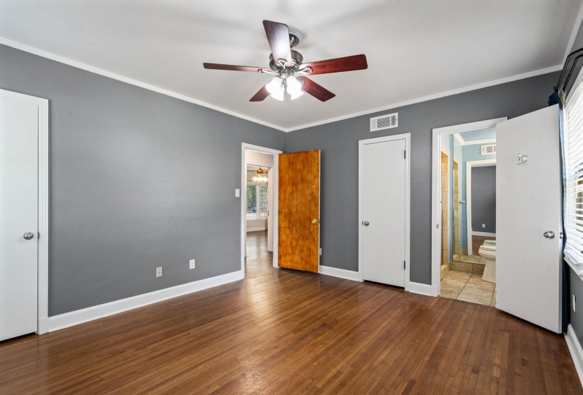 Master bedroom in the back corner of the home with it's on-suite bath and two closets.