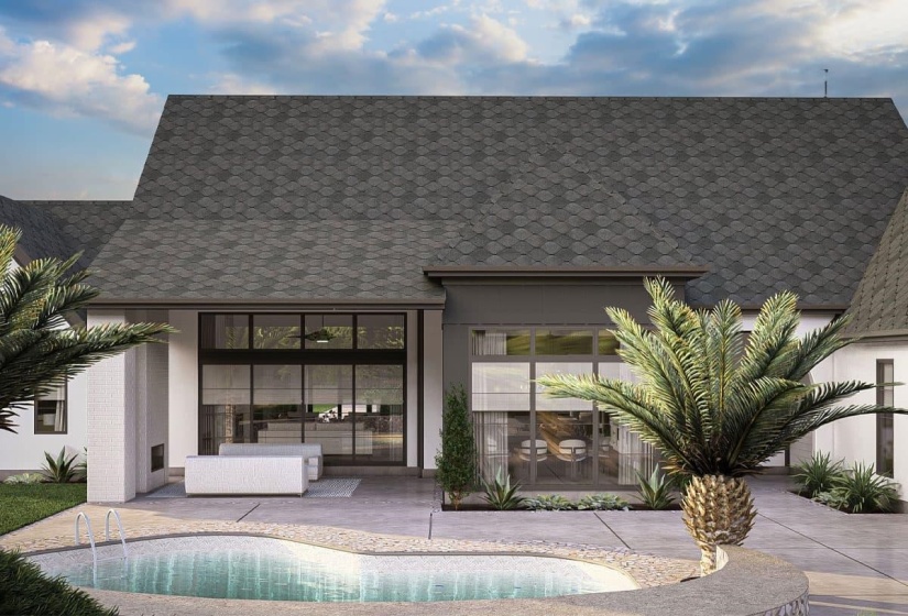 Contemporary exterior with white brick and dark trim