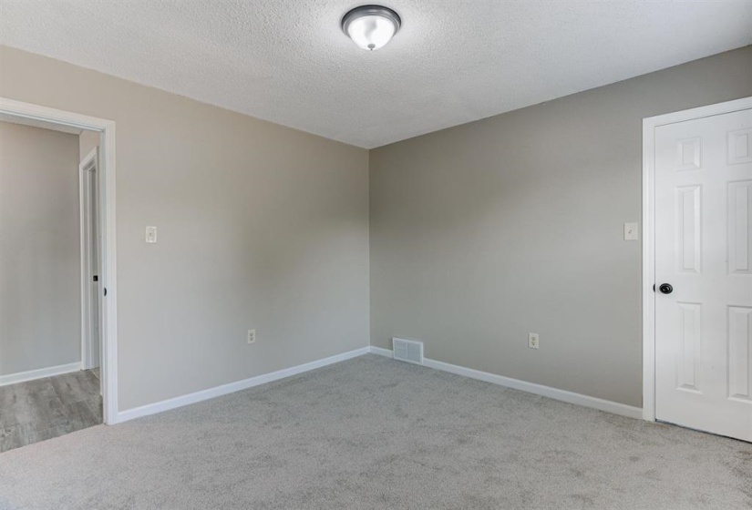 Spare room with light colored carpet and a textured ceiling